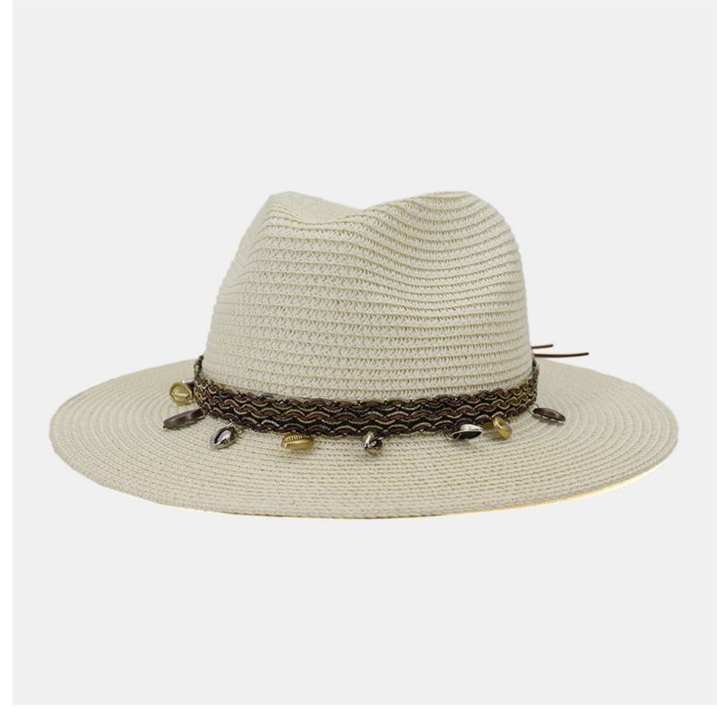 Unisex Sunscreen Travel Beach Sun Hat Elegant Seaside Wide Rim Jazz Hat Stråhatt