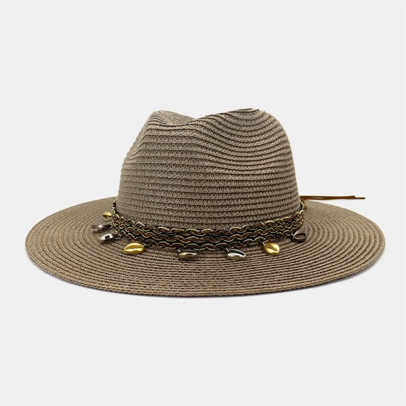 Unisex Sunscreen Travel Beach Sun Hat Elegant Seaside Wide Rim Jazz Hat Stråhatt