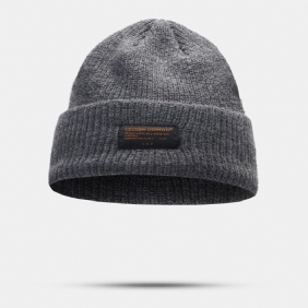 Unisex Ull Letter Label Patch Strikket Lue Retro Uformell Vinter Varm Justerbar Brimless Beanie Cap