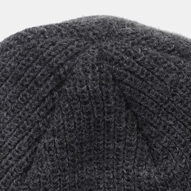 Unisex Ull Letter Label Patch Strikket Lue Retro Uformell Vinter Varm Justerbar Brimless Beanie Cap