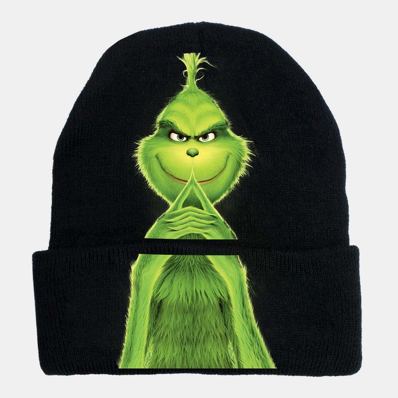 Unisex Ull Varm Vindtett Solskjerm Jul Grønt Hår Monster Utskrift Strikket Lue Beanie