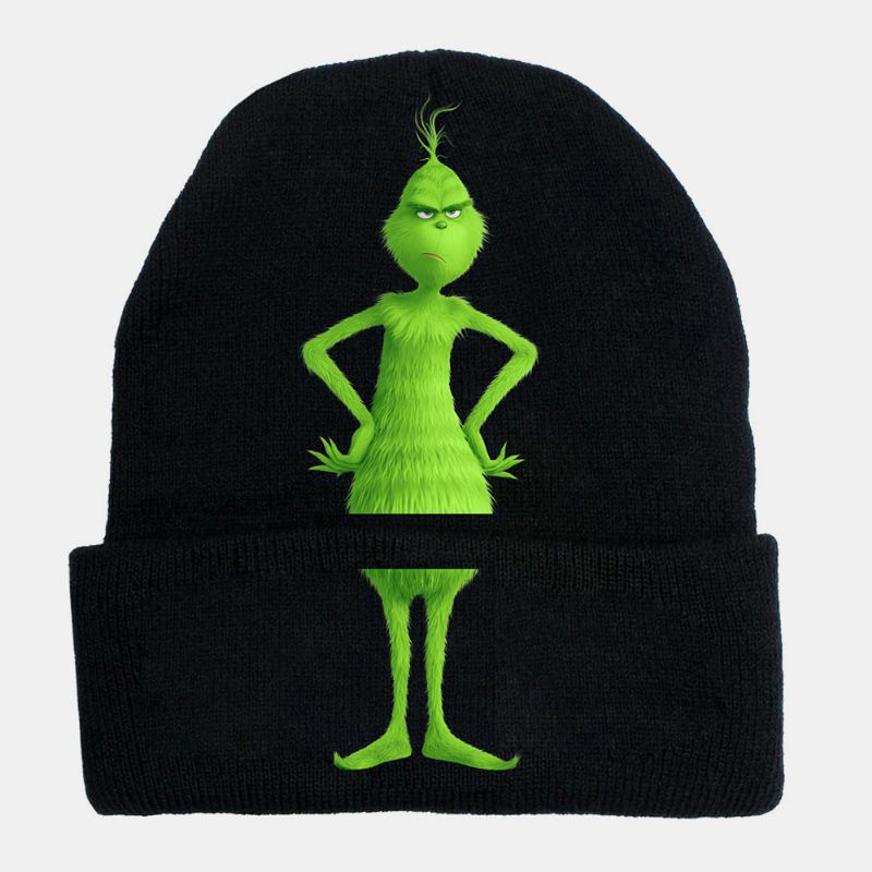 Unisex Ull Varm Vindtett Solskjerm Jul Grønt Hår Monster Utskrift Strikket Lue Beanie