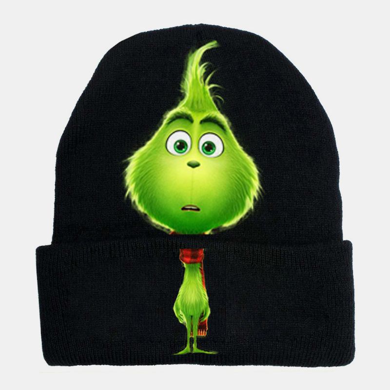 Unisex Ull Varm Vindtett Solskjerm Jul Grønt Hår Monster Utskrift Strikket Lue Beanie