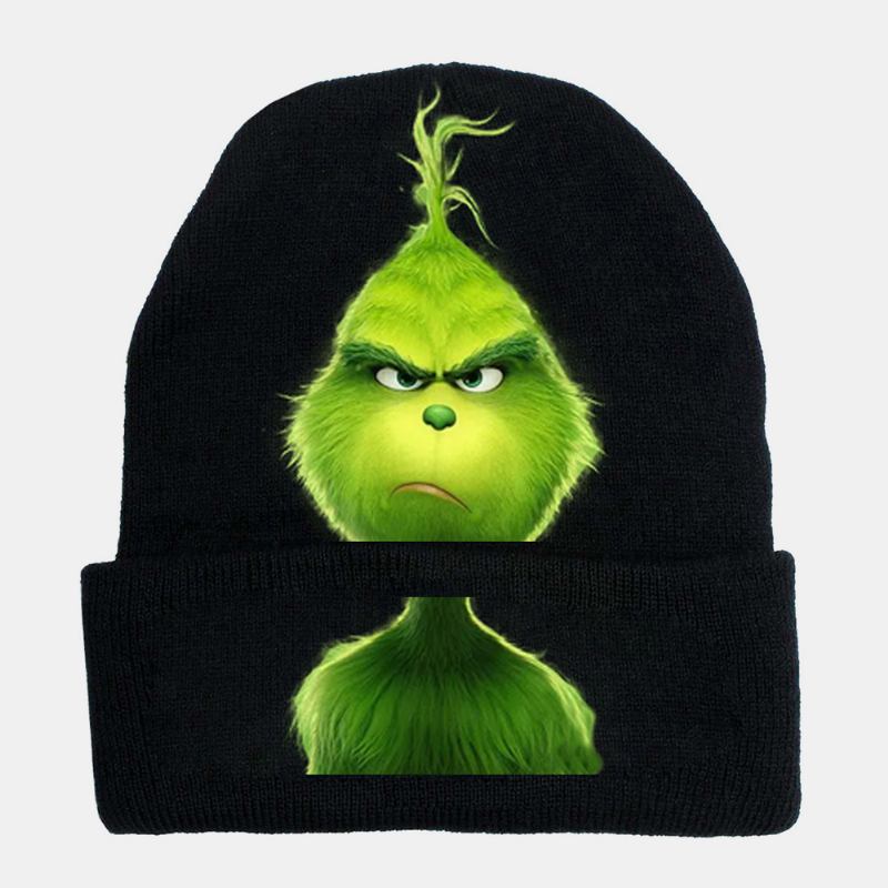 Unisex Ull Varm Vindtett Solskjerm Jul Grønt Hår Monster Utskrift Strikket Lue Beanie