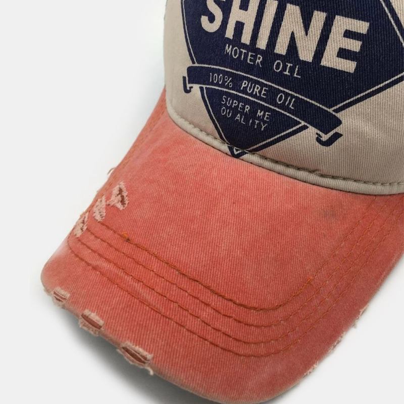 Unisex Vaskbar Distressed Bomull Farge Kontrast Patchwork Brevtrykk Broken Hole Mote Baseball Caps