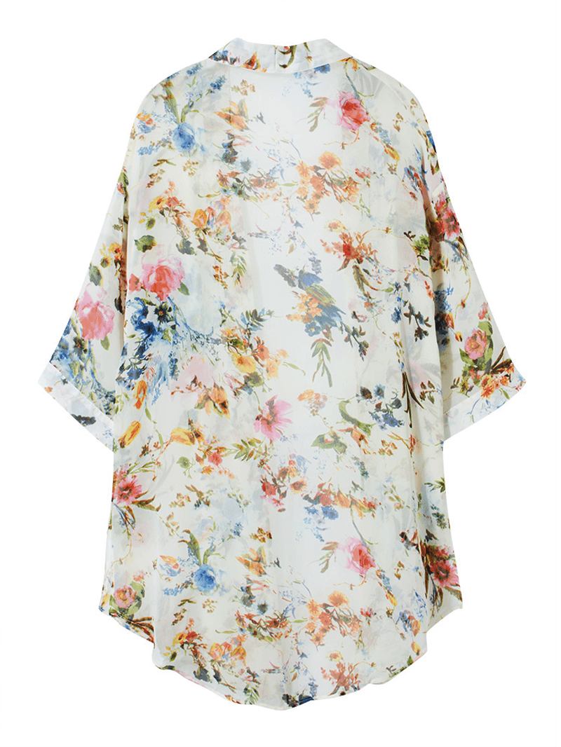 Bohemian Dame Blomstrete Chiffon Bikini Smock Sheer Cardigan