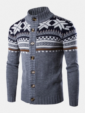 Christmas Herre Strikket Geometri Grafikk Button Up Varm Genser Cardigans