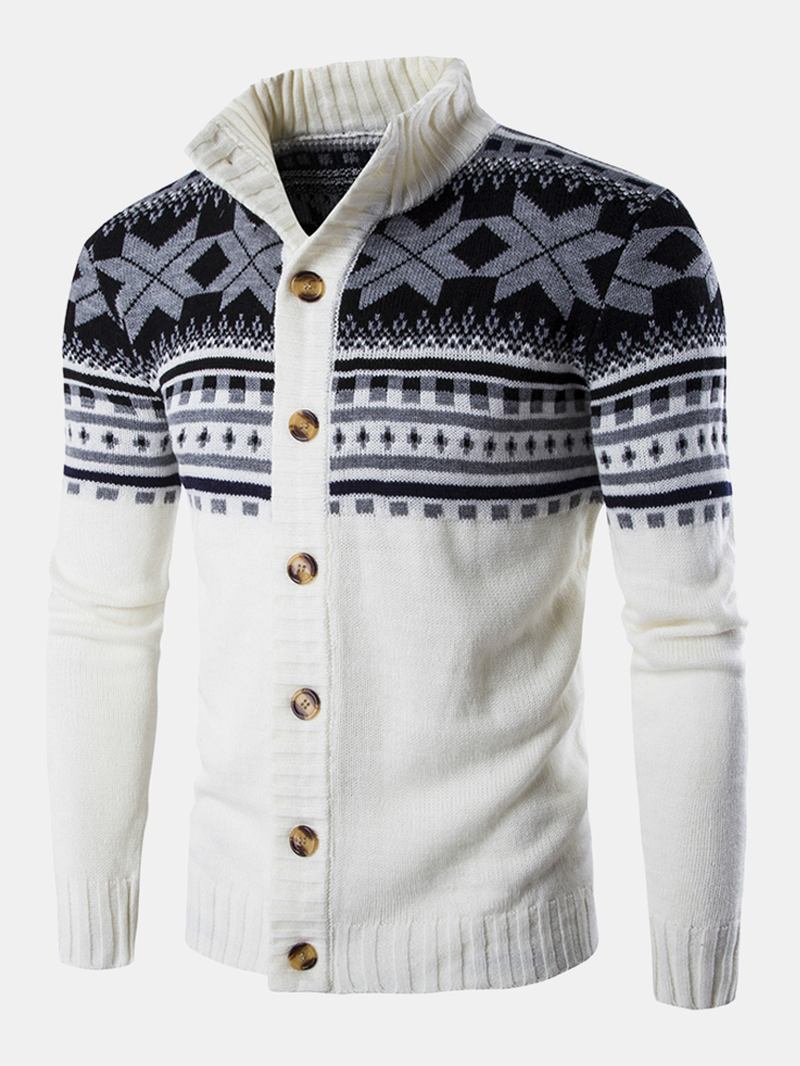 Christmas Herre Strikket Geometri Grafikk Button Up Varm Genser Cardigans