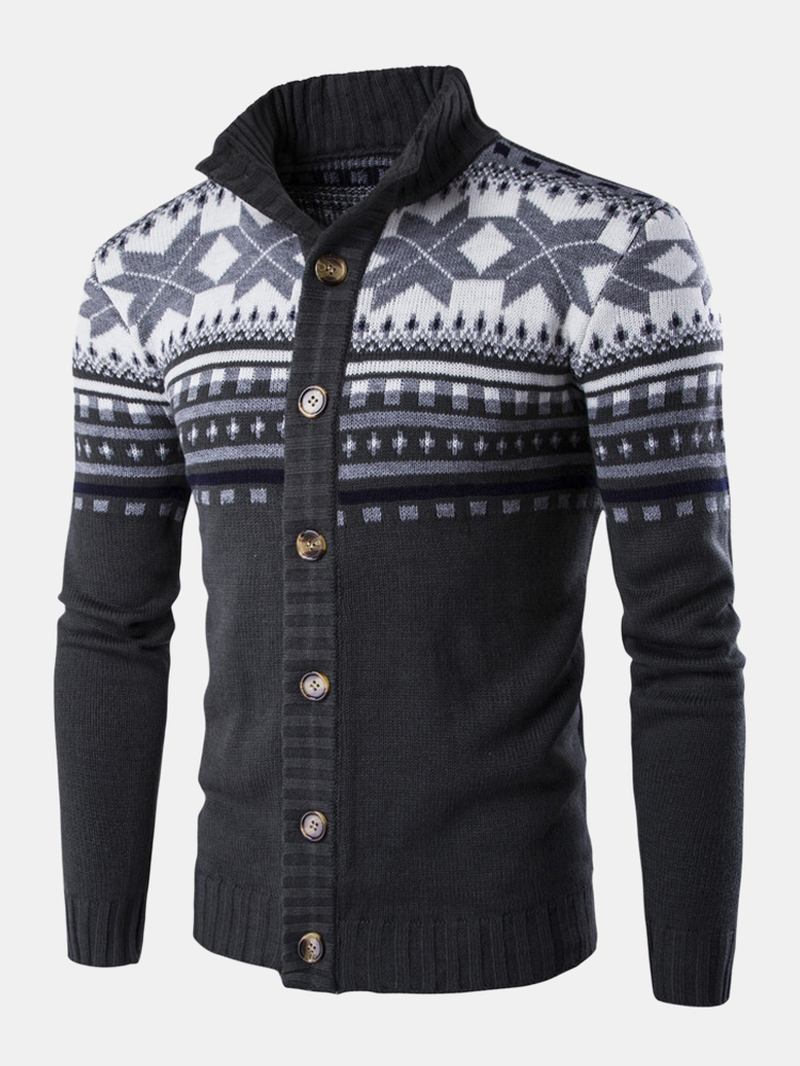 Christmas Herre Strikket Geometri Grafikk Button Up Varm Genser Cardigans