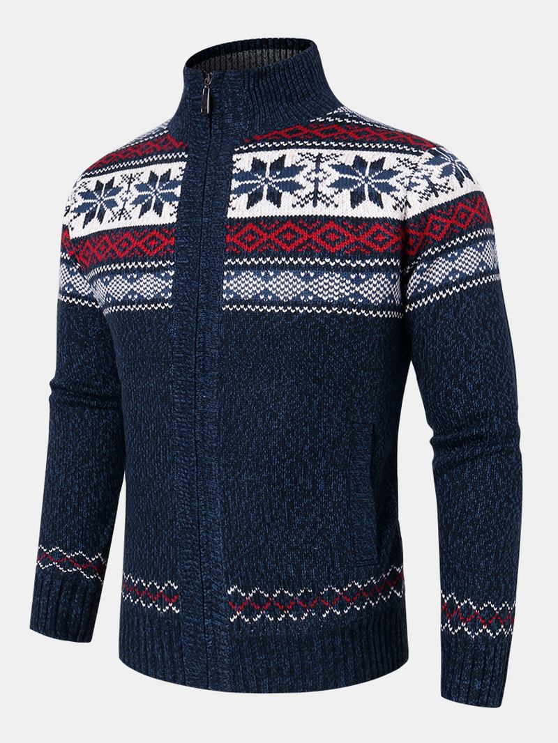 Herre Geometrisk Grafikk Strikket Fleece Foret Varm Genser Cardigans