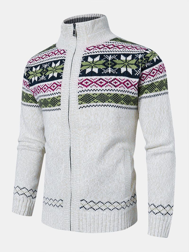 Herre Geometrisk Grafikk Strikket Fleece Foret Varm Genser Cardigans