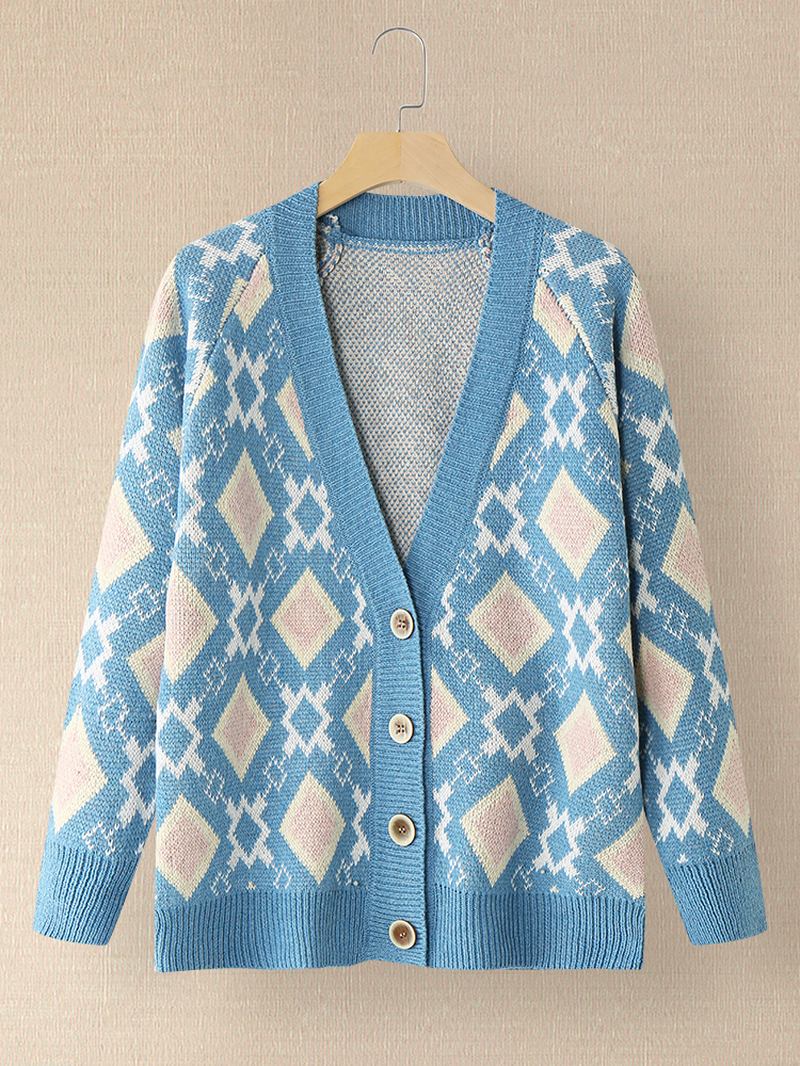 Kvinner Argyle Mønster Geometrisk Strikket Fritids Animert Knapp Cardigan