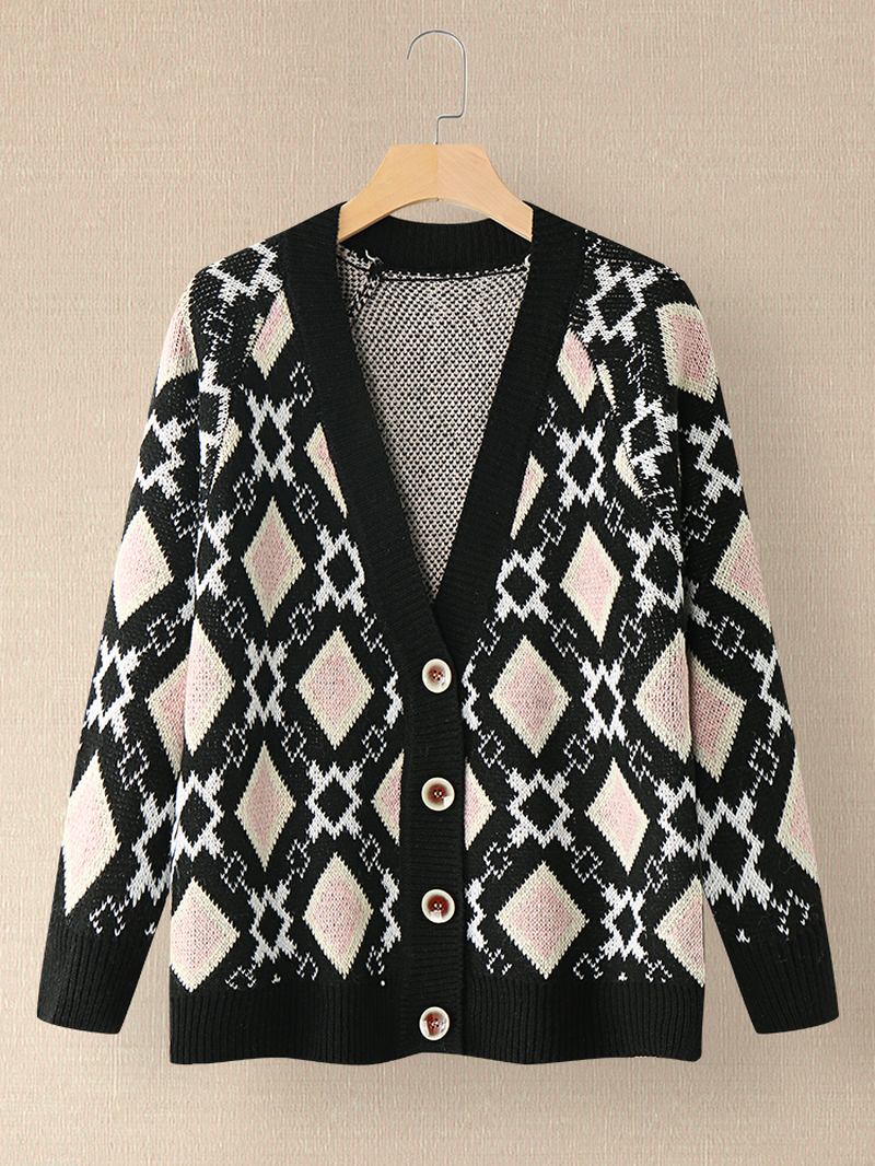 Kvinner Argyle Mønster Geometrisk Strikket Fritids Animert Knapp Cardigan