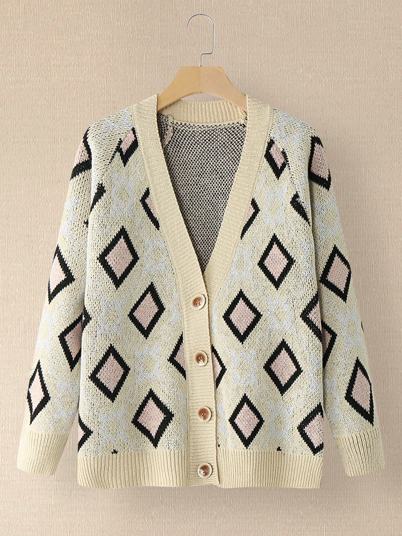 Kvinner Argyle Mønster Geometrisk Strikket Fritids Animert Knapp Cardigan