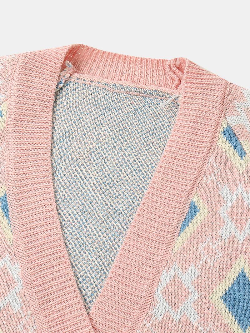 Kvinner Argyle Mønster Geometrisk Strikket Fritids Animert Knapp Cardigan