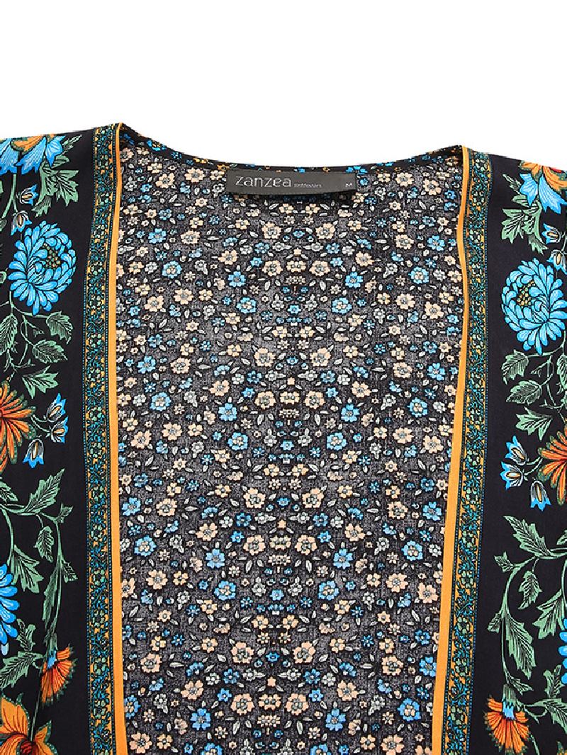 Kvinner Blomstertrykk Bohemian Vintage Langermet Lang Cardigan