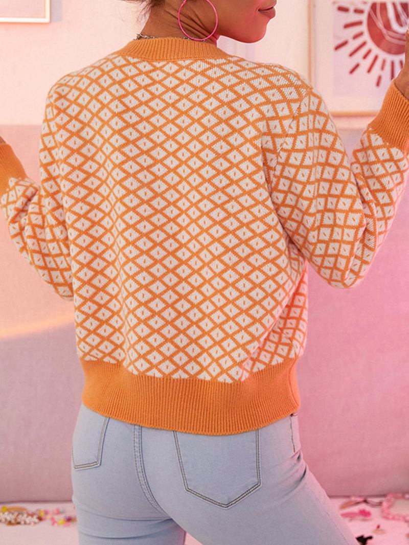 Kvinner Diamond Square Pattern Geometrisk Literal Crop Top Cardigan