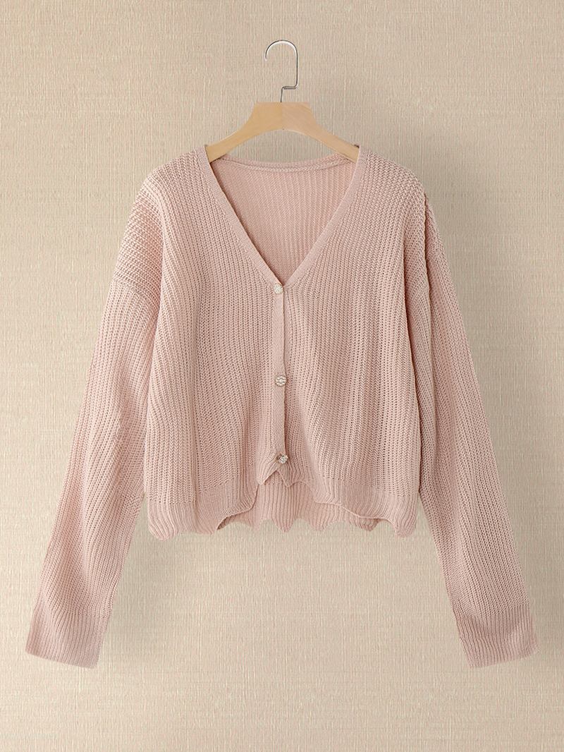 Kvinner Solid Enkel Mild Rosa Uregelmessig Hem Daily Wear Strikket Cardigan