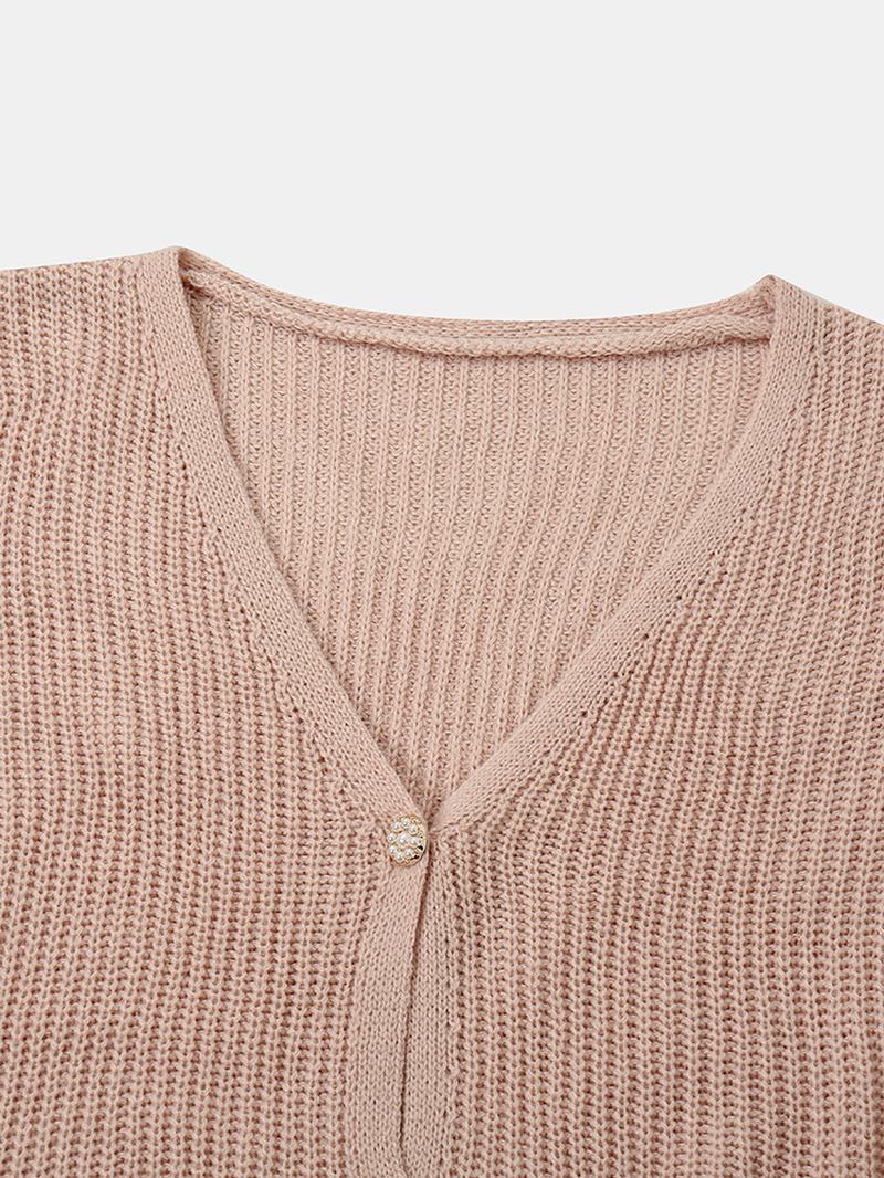 Kvinner Solid Enkel Mild Rosa Uregelmessig Hem Daily Wear Strikket Cardigan