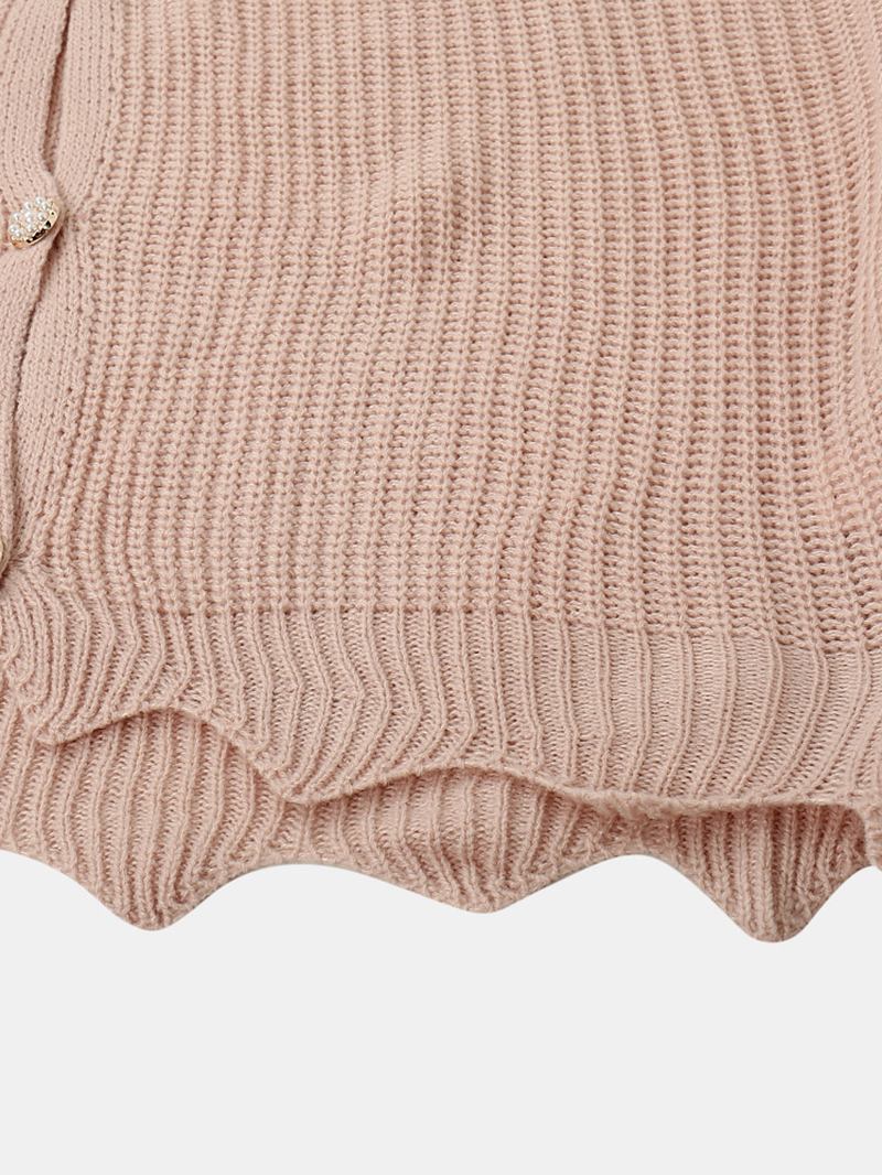 Kvinner Solid Enkel Mild Rosa Uregelmessig Hem Daily Wear Strikket Cardigan