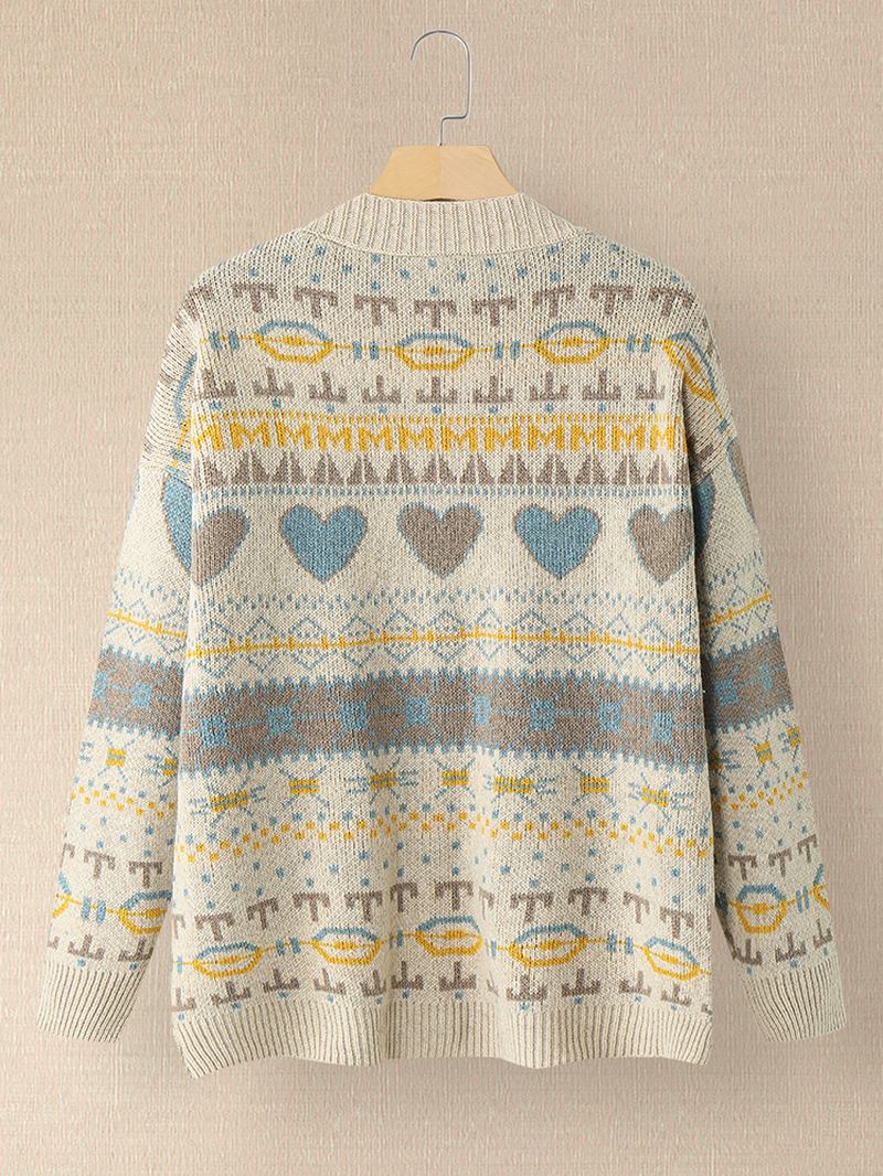 Kvinner Vintage Full Med Trykk Mønster Langermet Cardigan Med Lomme