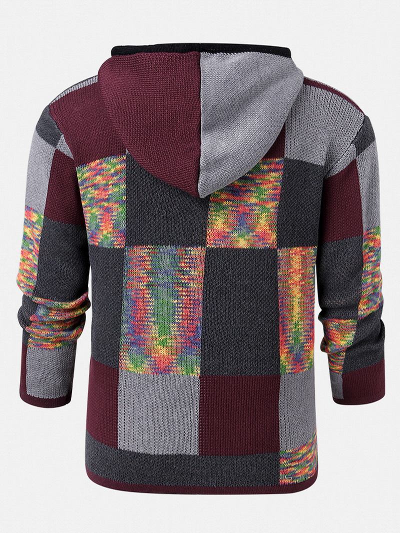 Menn Color Block Strikket Lomme Etnisk Stil Genser Hette Cardigans