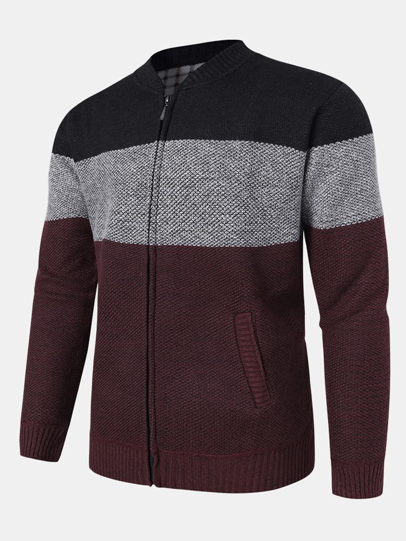 Menn Colorblock Strikket Glidelås Baseball Krage Genser Cardigans