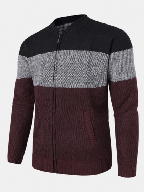 Menn Colorblock Strikket Glidelås Baseball Krage Genser Cardigans