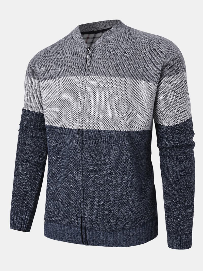 Menn Colorblock Strikket Glidelås Baseball Krage Genser Cardigans