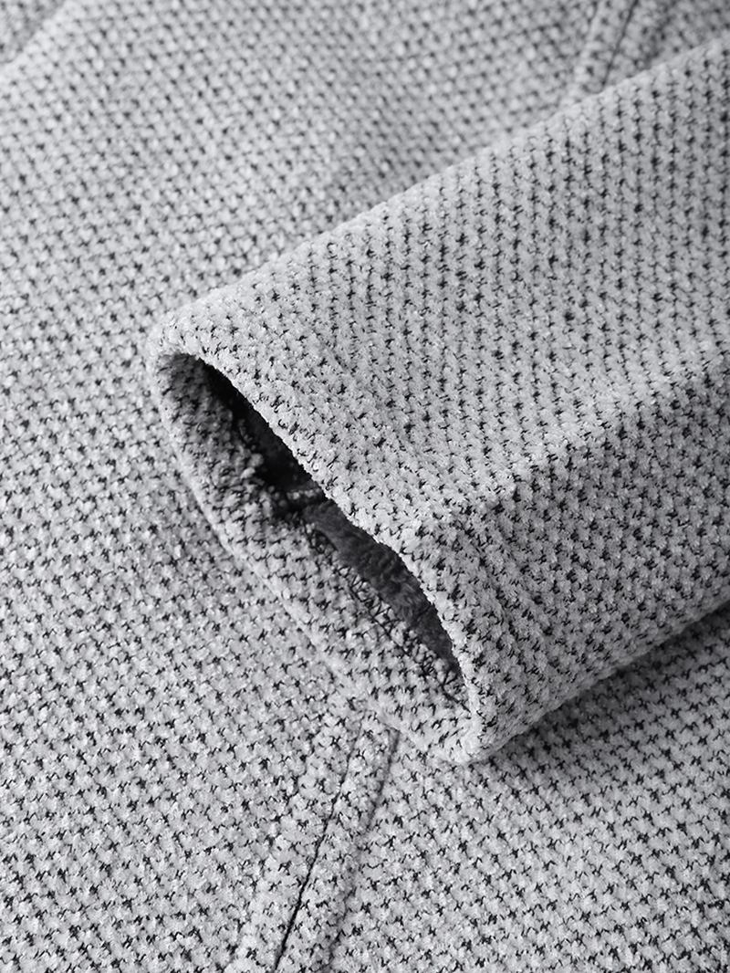 Menn Strikket Pure Solid Pocket Pluss Fløyels Lange Hette Sweater Cardigans