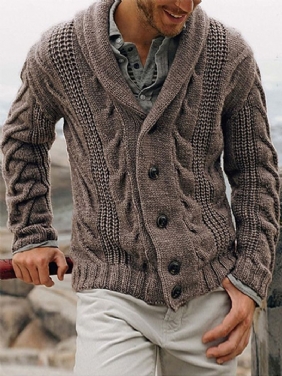 Ribbestrikkede Knapper For Menn. Solid Uformelle Cardigans Med Lange Ermer Foran