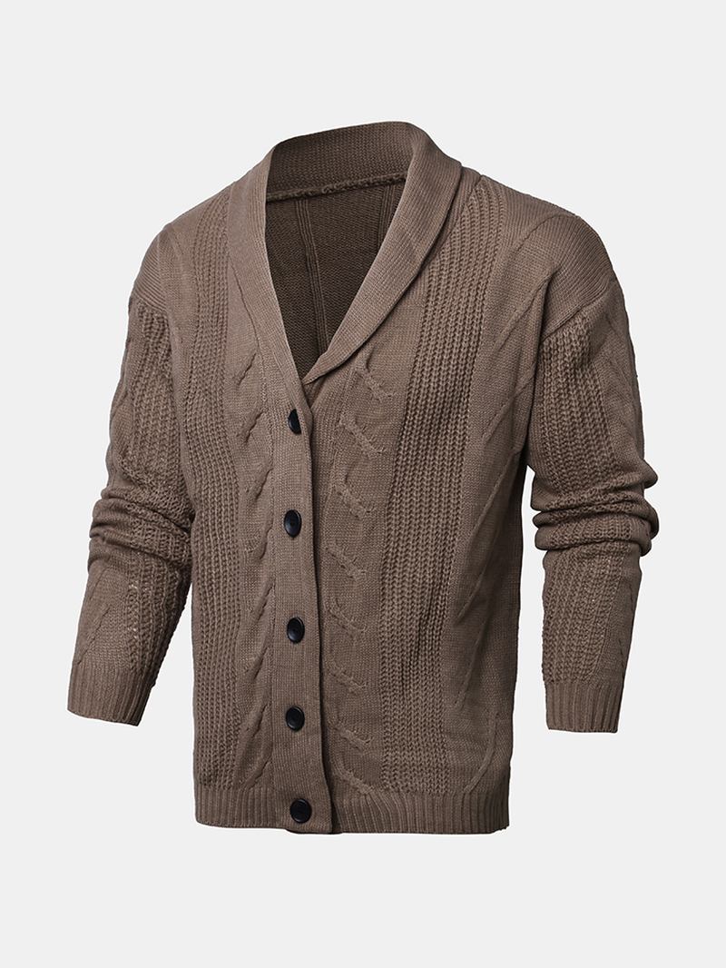 Ribbestrikkede Knapper For Menn. Solid Uformelle Cardigans Med Lange Ermer Foran