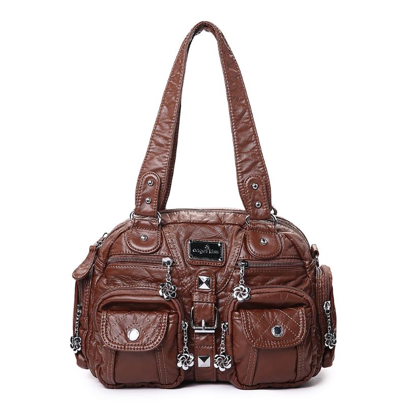 Angel Kiss Kvinner Soft Leather Multi-pocket Motorsykkelveske Skulderveske Crossbody Veske Håndveske