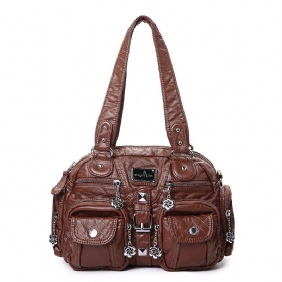 Angel Kiss Kvinner Soft Leather Multi-pocket Motorsykkelveske Skulderveske Crossbody Veske Håndveske