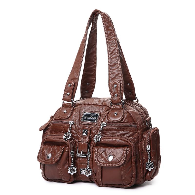 Angel Kiss Kvinner Soft Leather Multi-pocket Motorsykkelveske Skulderveske Crossbody Veske Håndveske