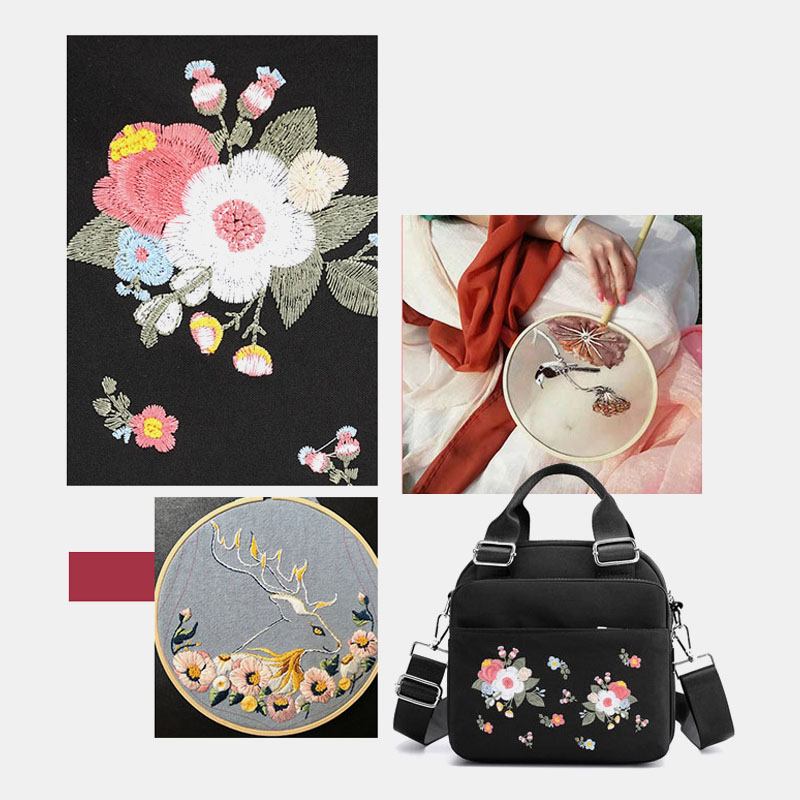 Dame Lett Vekt Vanntett Blomst Brodert Crossbody Veske Skulderveske