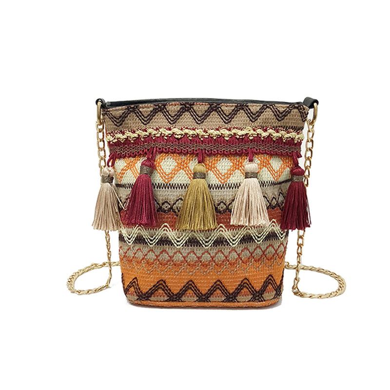 Dame Weaving Tassel National Crossbody Veske Chic Bucket Veske