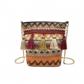 Dame Weaving Tassel National Crossbody Veske Chic Bucket Veske