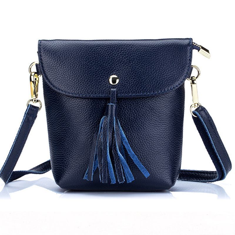 Ekte Skinnkvast Mini-skuldervesker Vintage Hasp Crossbody-vesker 5.5 Tomme Telefonvesker