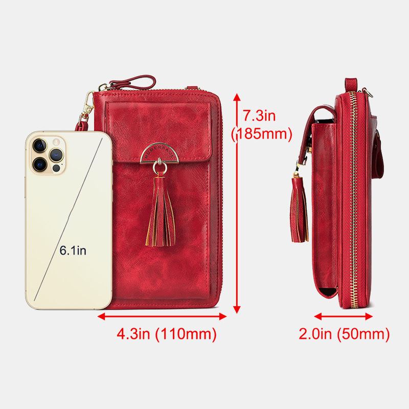 Kvinner Anti-tyveri Multifunksjon Dusk Dekor Crossbody Veske Multi-card Slots Lommebok Clutch Veske Telefonveske