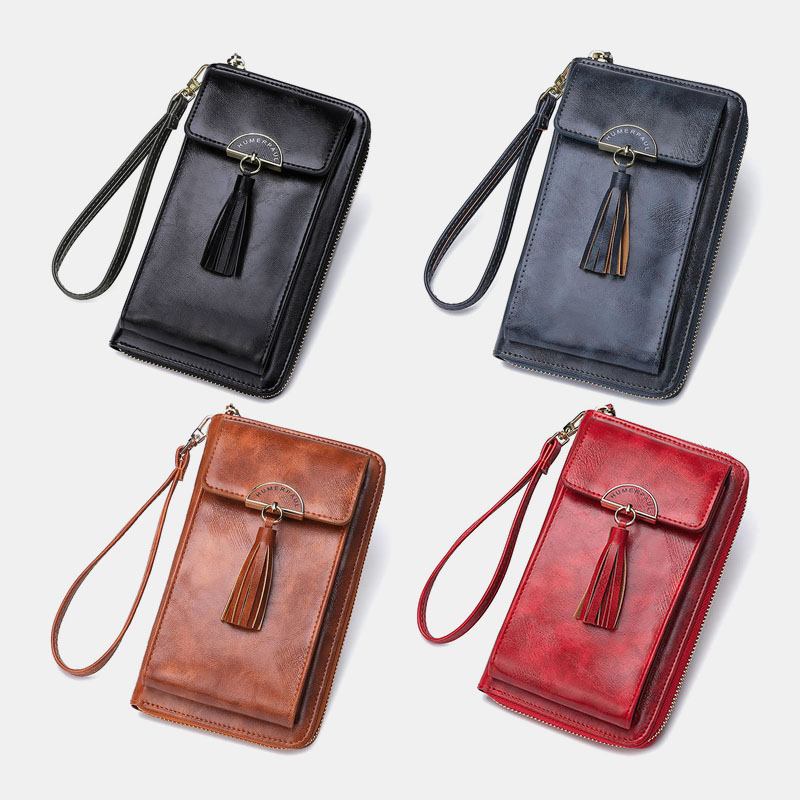 Kvinner Anti-tyveri Multifunksjon Dusk Dekor Crossbody Veske Multi-card Slots Lommebok Clutch Veske Telefonveske