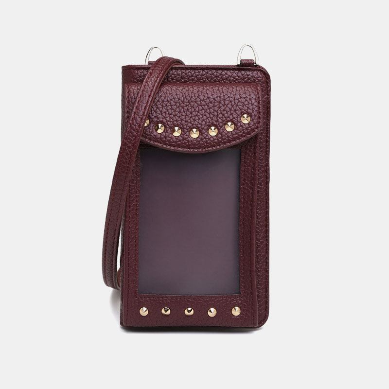 Kvinner Berøringsskjerm 6.3 Tommers Telefonholder 10 Kortspor Rivet Crossbody-veske Lommebok