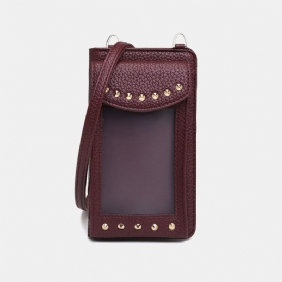 Kvinner Berøringsskjerm 6.3 Tommers Telefonholder 10 Kortspor Rivet Crossbody-veske Lommebok