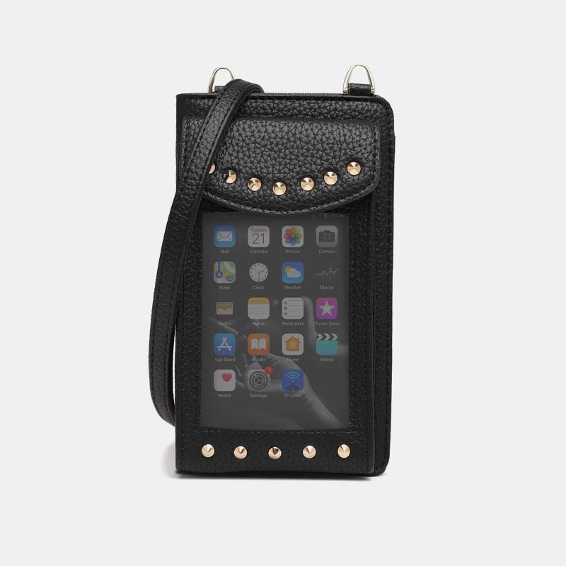 Kvinner Berøringsskjerm 6.3 Tommers Telefonholder 10 Kortspor Rivet Crossbody-veske Lommebok