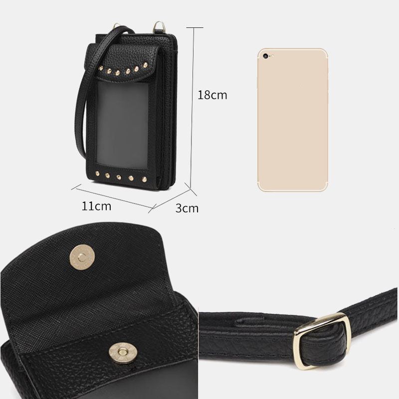 Kvinner Berøringsskjerm 6.3 Tommers Telefonholder 10 Kortspor Rivet Crossbody-veske Lommebok