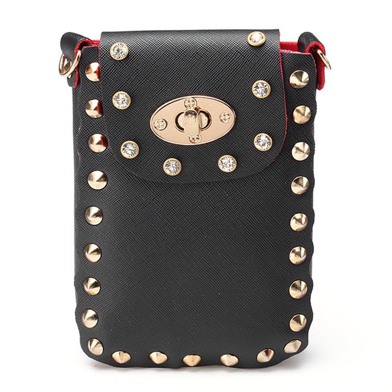 Kvinner Chain Rivet Skuldervesker Lås 6.5 Tommers Telefonvesker Etui Crossbody-vesker