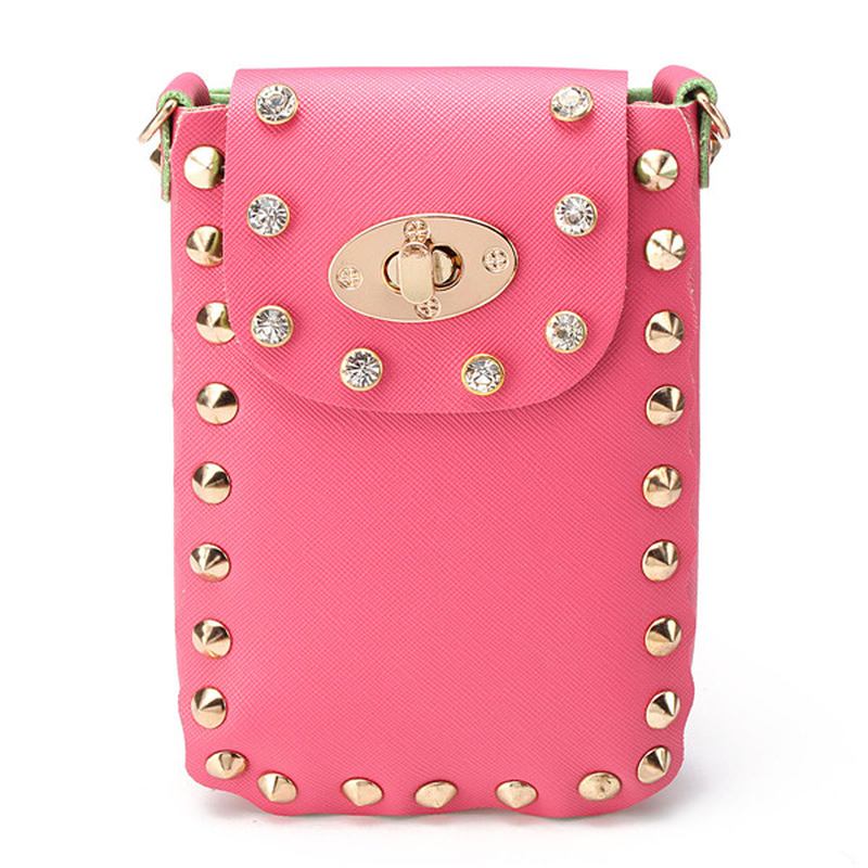 Kvinner Chain Rivet Skuldervesker Lås 6.5 Tommers Telefonvesker Etui Crossbody-vesker