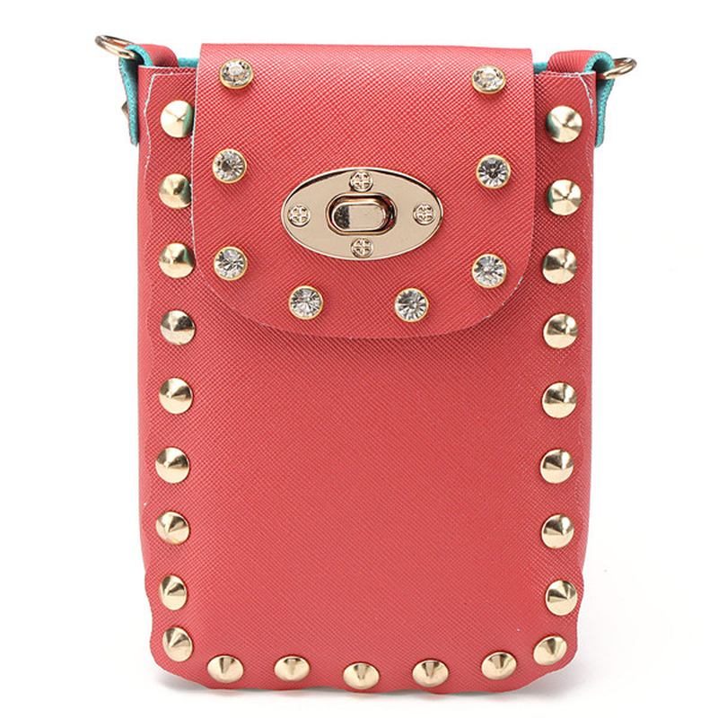 Kvinner Chain Rivet Skuldervesker Lås 6.5 Tommers Telefonvesker Etui Crossbody-vesker