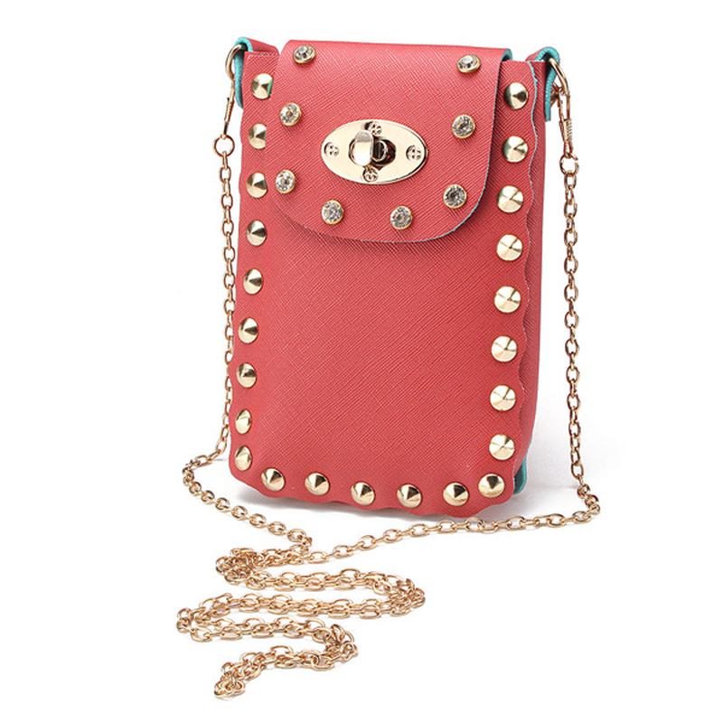 Kvinner Chain Rivet Skuldervesker Lås 6.5 Tommers Telefonvesker Etui Crossbody-vesker