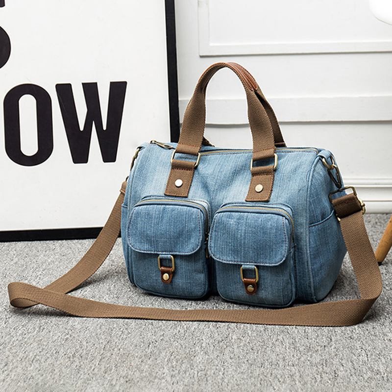 Kvinner Denim Reise Håndveske Med Stor Kapasitet Fritids Crossbody Veske